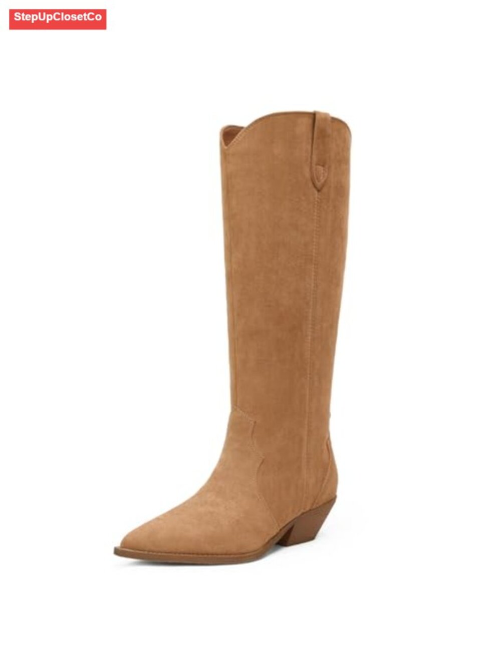 Women's Knee High Boots Pointed Toe 2 IN Chunky Heel Faux Suede Western Pull-On